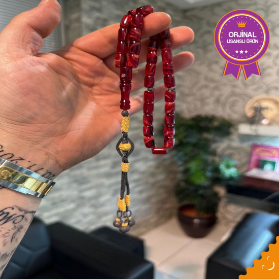 1000 Ayar Gümüş Trabzon Kazazlı Ateş Kehribar Tesbih Ak1794,Ateş Kehribar Tesbih