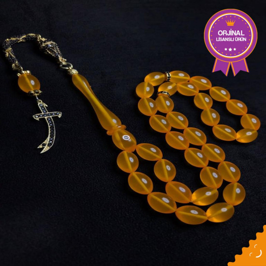 Özel Püskül Takımlı Ateş Kehribar Tesbih Ak1765,Ateş Kehribar Tesbih