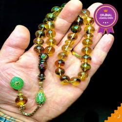 Özel Usta İşçilikli Yakut Ve Zümrüt Kakmalı Fosilli Damla Kehribar Bna473