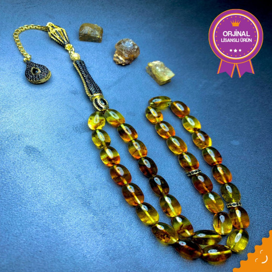 Özel Püskül Takımlı Damla Kehribar Tesbih Bna476,Damla Kehribar Tesbih