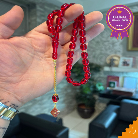 Özel Püskül Takımlı Ateş Kehribar Tesbih Ak1807,Ateş Kehribar Tesbih