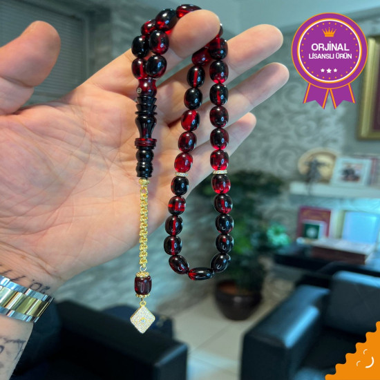 Özel Püskül Takımlı Ateş Kehribar Tesbih Ak1809,Ateş Kehribar Tesbih