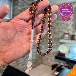 Özel Usta İşçilikli Trabzon Kazazlı Ateş Kehribar Tesbih Ak1857