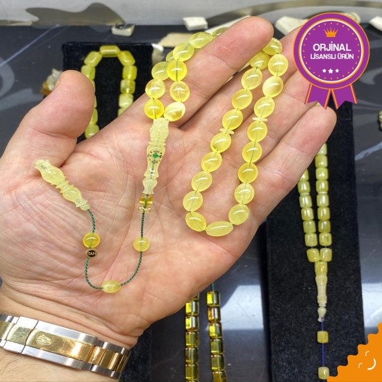 Özel Usta İşçilikli Gümüş Üzeri Zümrüt Kakmalı Sistemli Damla Kehribar,Damla Kehribar Tesbih