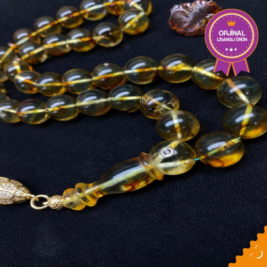 Özel Usta İşçilikli Fosilli Damla Kehribar Tesbih Bna3917,Damla Kehribar Tesbih