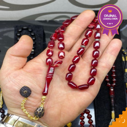Özel Püskül Takımlı Ateş Kehribar Tesbih Ak1842