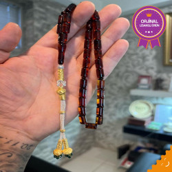 Özel Usta İşçilikli Trabzon Kazazlı Fosilli Damla Kehribar Tesbih Bna3928