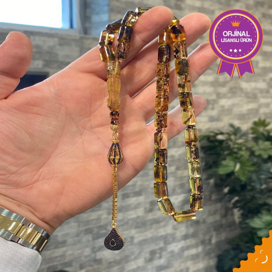 Özel Püskül Takımlı Damla Kehribar Tesbih Bna3923,Damla Kehribar Tesbih