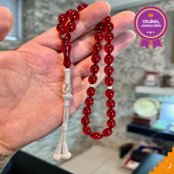 Özel Usta İşçilikli Trabzon Kazazlı Ateş Kehribar Tesbih Ak1858