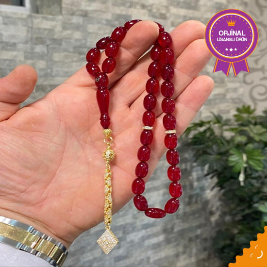 Özel Püskül Takımlı Ateş Kehribar Tesbih Ak1854,Ateş Kehribar Tesbih