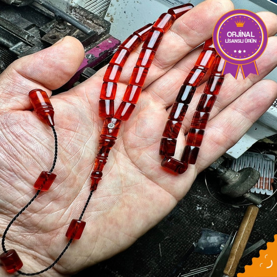 Özel Usta İşçilikli Sistemli Ateş Kehribar Tesbih Ak1840,Ateş Kehribar Tesbih