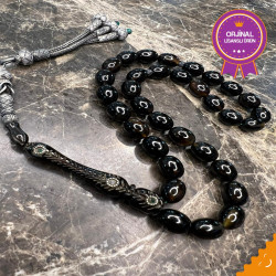 Özel Usta İşçilikli Gümüş Kafes Üzeri Zümrüt Kakma Turtle Shell Tesbih Bb7