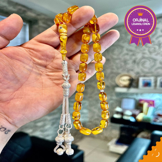 Özel Usta İşçilikli Trabzon Kazazlı Ateş Kehribar Tesbih Ak1817,Ateş Kehribar Tesbih