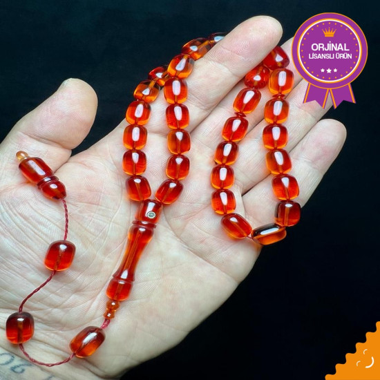 Özel Usta İşçilikli Sistemli Ateş Kehribar Tesbih Ak1831,Ateş Kehribar Tesbih