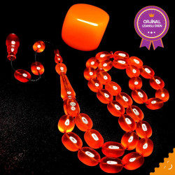 Sistemli Usta İşçilikli Hareli Ateş Kehribar Tesbih Ak1768