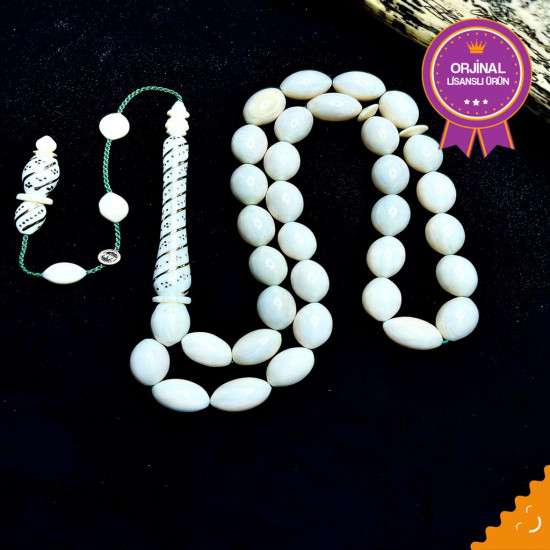 Özel Usta İşçilikli Sistemli Sarmal Ve Altın Kakma İşlemeli Fildişi Tesbih Fd71,Hayvansal Tesbih Tesbih