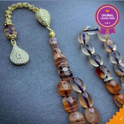 Özel Püskül Takımlı Ateş Kehribar Tesbih Ak1776