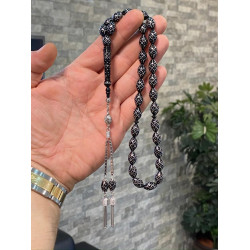 Özel Usta İşçilikli Abanoz Ağacı Üzeri Gümüş Kakma Tesbih