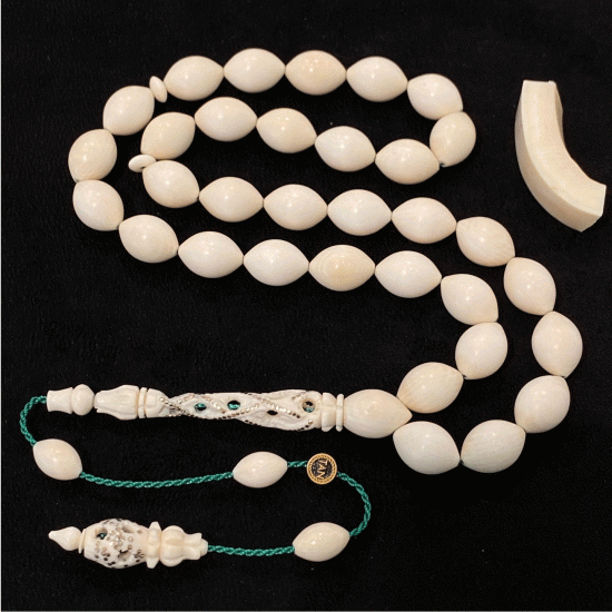 Özel Usta İşçilikli Oyma Ve Altın Kakmalı Fildişi Tespih,Hayvansal Tesbih Tesbih