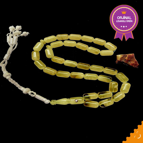 Özel Usta İşçilikli Trabzon Kazazlı Pırlanta Takma Damla Kehribar Tesbih Bna466,Damla Kehribar Tesbih