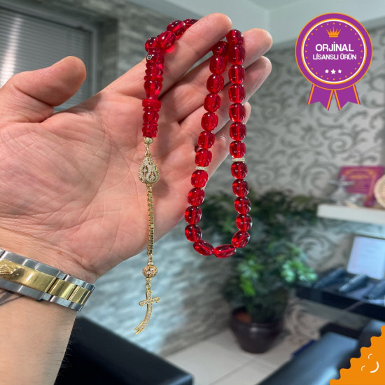 Özel Püskül Takımlı Ateş Kehribar Tesbih Ak1467,Ateş Kehribar Tesbih