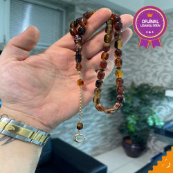 Özel Usta İşçilikli Zümrüt Yakut Ve Altın Kakmalı 14 Ayar Altın Püskül Turtle Shell Tesbih Ts68