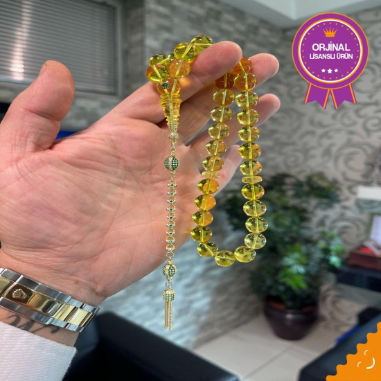 Özel Püskül Takımlı Altın Kafes Zümrüt Takma Damla Kehribar Tesbih Bna371,Damla Kehribar Tesbih