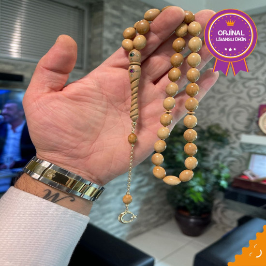 Özel Usta İşçilikli Sistemli Altın Kakma Altın Kafes Zümrüt Yakut Takma 14 Ayar Altın Püskül Takımlı İmame Sarma İşlemeli Mamut Dişi Tesbih Md9,Hayvansal Tesbih Tesbih