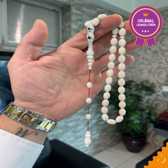 Özel Usta İşçilikli Sistemli Altın Kakma Altın Kafes Zümrüt Ve Yakut Takma Fildişi Tesbih Fd66,Hayvansal Tesbih Tesbih