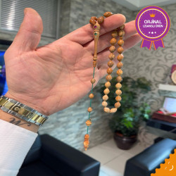 Özel Usta İşçilikli Sistemli Altın Kakma Altın Kafes Zumrut Ve Yakut Takma Mamut Dişi Tesbih Md10