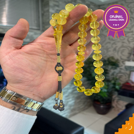 Özel Usta İşçilikli Trabzon Kazazlı Altın Üzeri Pırlanta Damla Kehribar Tesbih Bna369,Damla Kehribar Tesbih