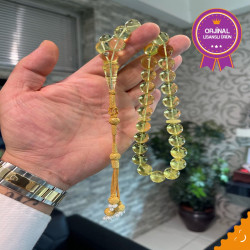 Özel Usta İşçilikli Trabzon Kazazlı Altın Üzeri 0.15 Ct Pırlanta Damla Kehribar Tesbih Bna370