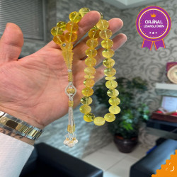 Özel Usta İşçilikli Trabzon Kazazlı Altın Kafes 0.15 Ct Pırlanta Takma Damla Kehribar Tesbih Bna372