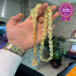 Özel Usta İşçilikli Trabzon Kazazlı Altın Kafes 0.15 Ct Pırlanta Takma Damla Kehribar Tesbih Bna374