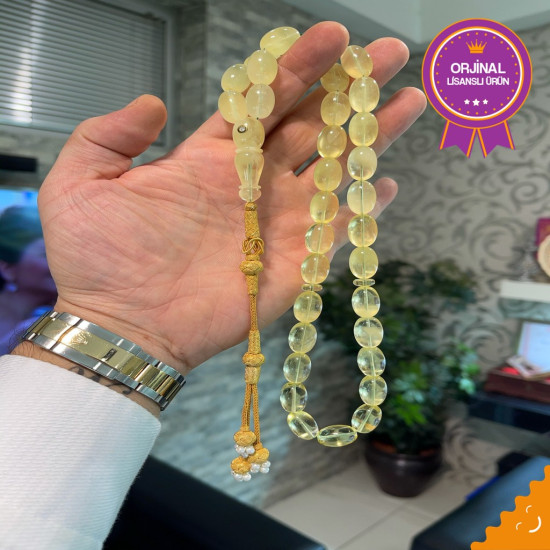 Özel Usta İşçilikli Trabzon Kazazlı Altın Kafes 0.15 Ct Pırlanta Takma Damla Kehribar Tesbih Bna374,Damla Kehribar Tesbih