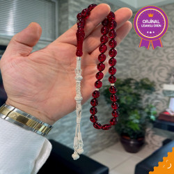 Özel Usta İşçilikli Trabzon Kazazlı Ateş Kehribar Tesbih Ak1604