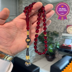 Özel Usta İşçilikli Trabzon Kazazlı Ateş Kehribar Tesbih Ak1605