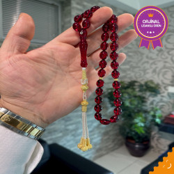 Özel Usta İşçilikli Trabzon Kazazlı Ateş Kehribar Tesbih Ak1607