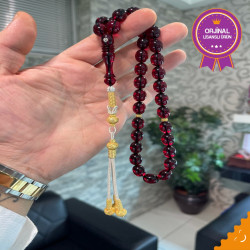 Özel Usta İşçilikli Trabzon Kazazlı Ateş Kehribar Tesbih Ak1608