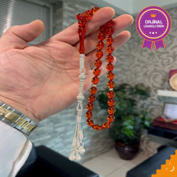 Özel Usta İşçilikli Trabzon Kazazlı Ateş Kehribar Tesbih Ak1621
