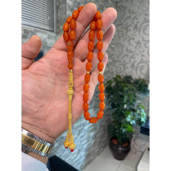 Özel Usta İşçilikli Trabzon Kazazlı Zar Kehribar Tesbih Zk236,Zar Kehribar Tesbih