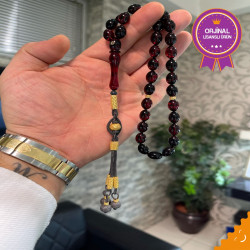 Özel Usta İşçilikli Trabzon Kazazlı Ateş Kehribar Tesbih Ak1553