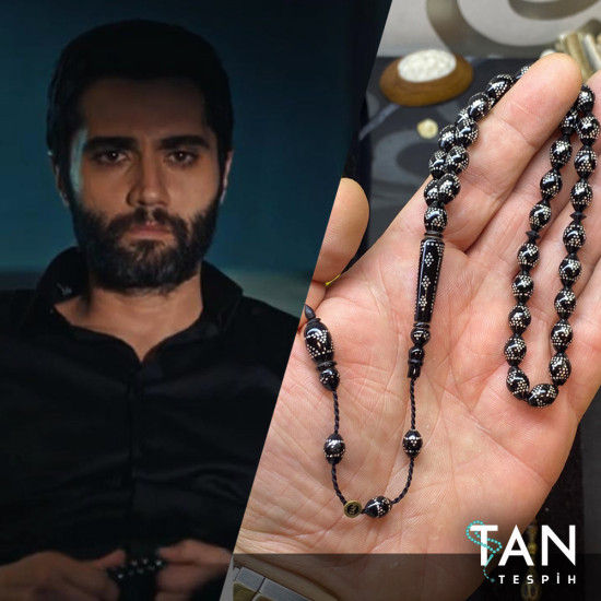 Eskıya Dünyaya Hükümdar Olmaz Özel Usta İşçilikli Sistemli Abanoz Üzeri Full Gümüş Kakma Tesbih Ed168,Abanoz Tesbih