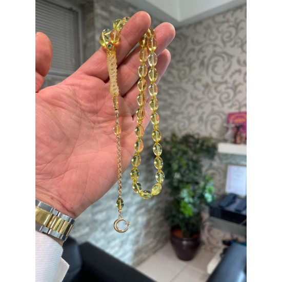 Özel Usta İşçilikli Sarma İşlemeli Altın Püskül Takımlı Damla Kehribar Tesbih Bna337,Damla Kehribar Tesbih