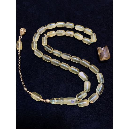 14 Ayar Altın Püskül Takımlı Damla Kehribar Tesbih Bna299,Damla Kehribar Tesbih