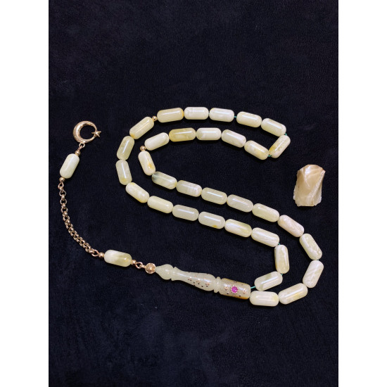 14 Ayar Altın Püskül Takımlı Damla Kehribar Tesbih Bna301,Damla Kehribar Tesbih