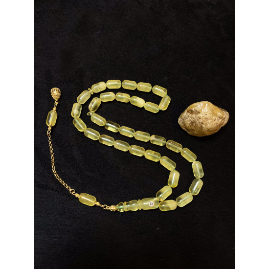 14 Ayar Altın Püskül Takımlı Damla Kehribar Tesbih Bna305,Damla Kehribar Tesbih