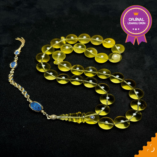 Özel Püskül Takımlı Altın Kafes Sefir Kakma Damla Kehribar Tesbih Bna397,Damla Kehribar Tesbih