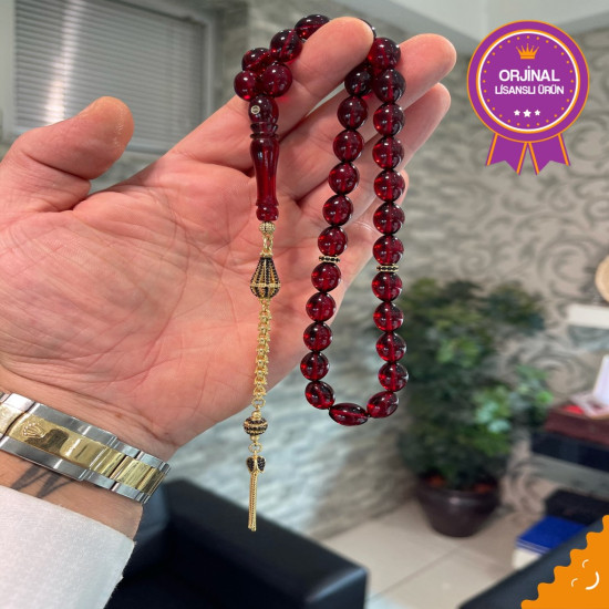 Özel Püskül Takımlı Ateş Kehribar Tesbih Ak1634,Ateş Kehribar Tesbih