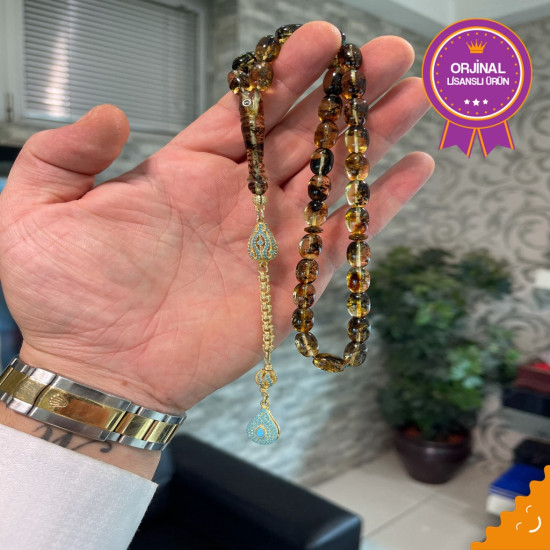 Özel Püskül Takımlı Damla Kehribar Tesbih Bna378,Damla Kehribar Tesbih